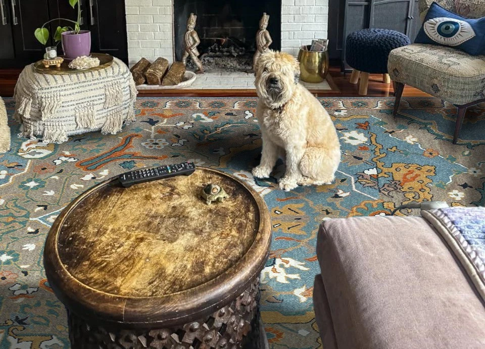 Womenarts New Heriz Blue Handmade Tufted Woolen Area Rugs & Carpet - Image 4 of 4