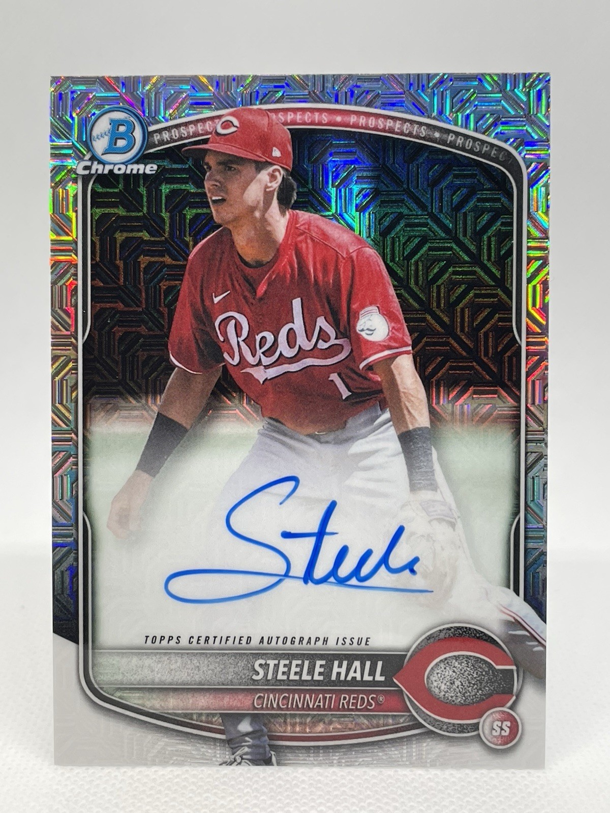 2025 Bowman Draft Steele Hall Mega Box Mojo Refractor Auto #BMA-SHA Reds
