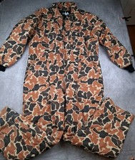 Vintage SafTBak Camo Coveralls Men 2XL Brown Orange Duck Camo Frog Skin Made USA