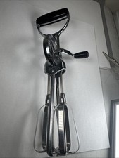 Manual Ekco Hand Crank Stainless Steel Handheld Mixer w/ Beaters, Silver/Black
