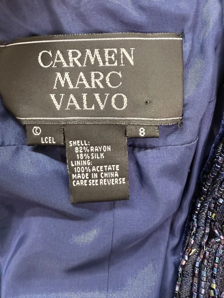Traje de Noche Carmen Marc Valvo 8 Terciopelo Cuentas Brillante Chaqueta Blazer Falda MOB Foto 3 de 4