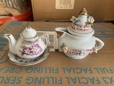 Miniature Teapots 2 And A Miniature Saucer - Excellent Condition
