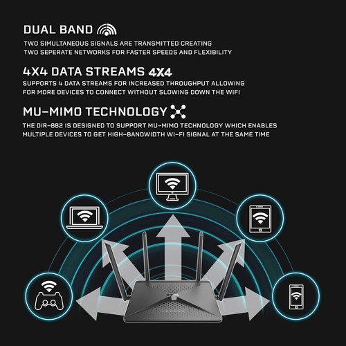 D-Link WLAN Router, AC2600 MU-MIMO Dual Band Gigabit 4K Streaming (DIR-882) -SR - Bild 8 von 10
