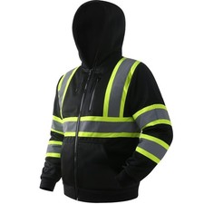 Hi-Vis Safety Sweatshirt for men High Visibility Zip-Up Hooded Sweatshirt Hoo...