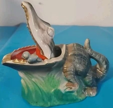 Vintage Nodder Bobber Ceramic Ashtray Dish Alligator Crocodile Jaw Japan 1950's