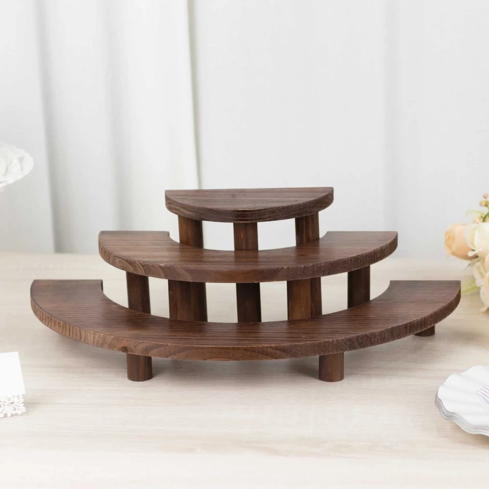 3 Semicircle 3 BROWN Tier Wooden Cupcake Pedestals Dessert Display Stands Party - Image 4 of 4