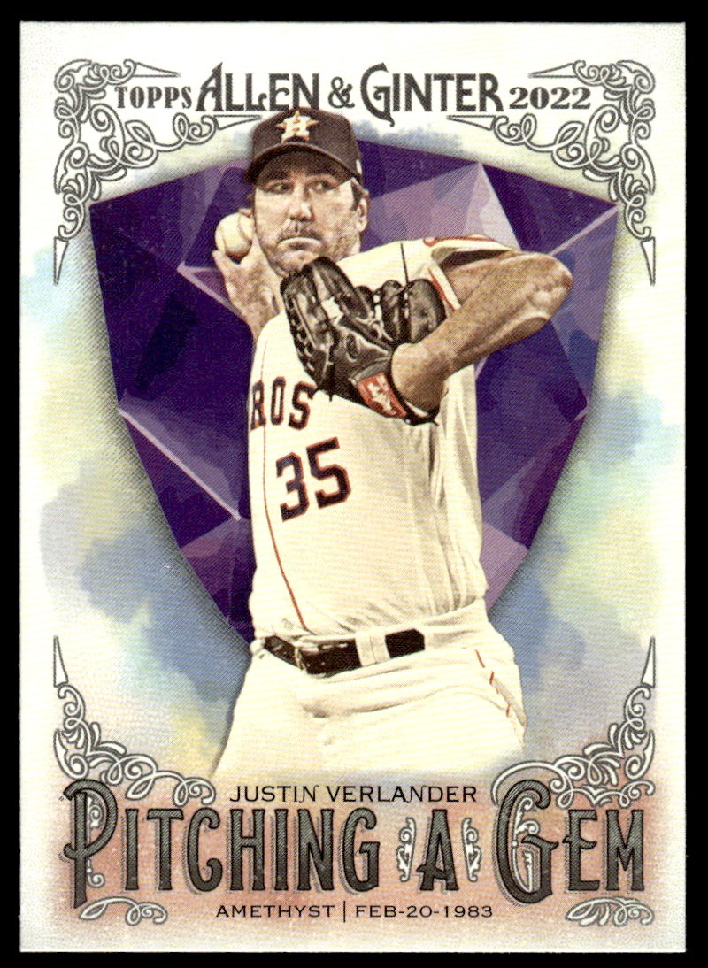 Justin Verlander #PAG-6 Baseball Cards 2022 Topps Allen & Ginter Pitching a Gem trading card — raw and PSA graded price guide