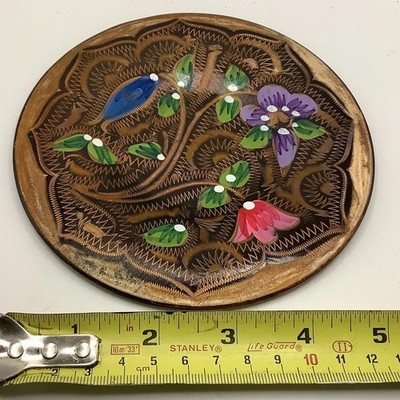 Vintage türkischer Kupfer geätzter Wandteller Hängedeko 5'' Handarbeit Kunsthandwerk 
