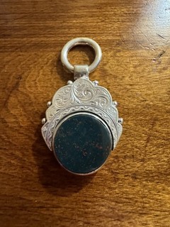 Antique Victorian Sterling Silver Large Heavy Bloodstone Carnelian Spinner Fob