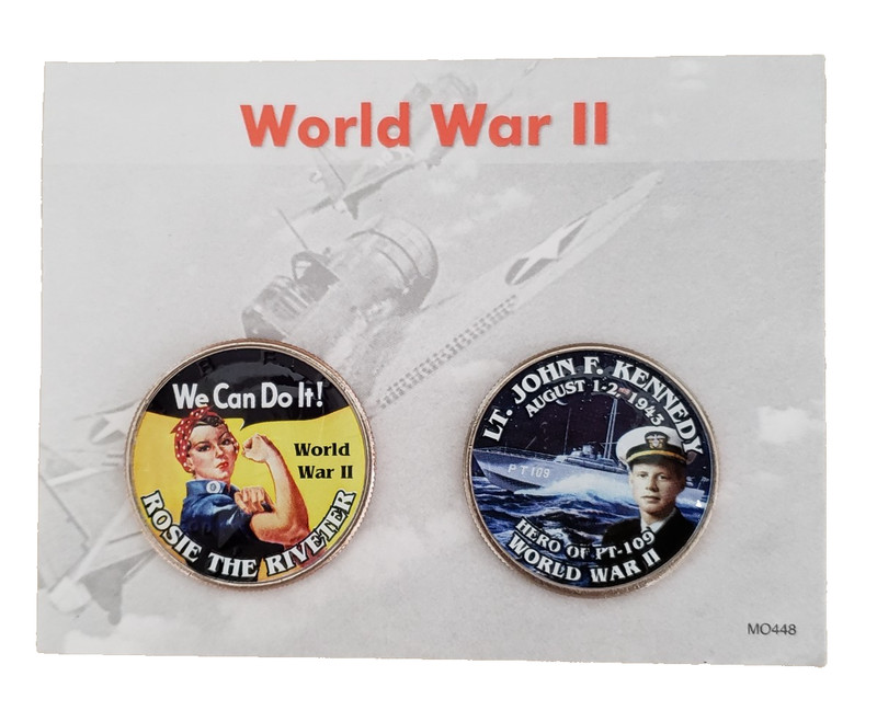 WWII Mystic Stamp Co. Colorized Kennedy Half Dollars Rosie the Riveter & Lt JFK
