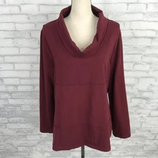 Lulu B Cowl Neck Tunic Top Shirt Women Size L Burgundy Cotton Blend Knit Comfort