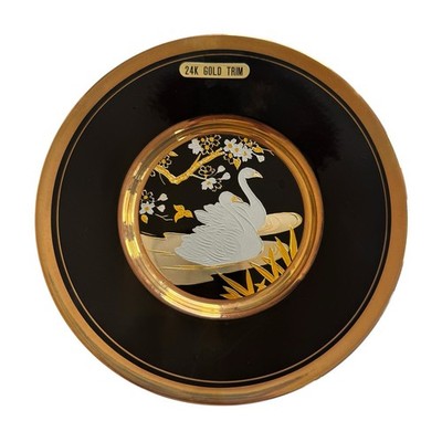 The Art Of Chokin 24k Gold Edged Plate Collectors Piece Two Swans In A Lake