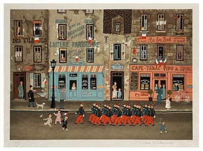 Original LE Pencil Signed MICHEL DELACROIX Lithograph  Le Defile du 14 Juillet''