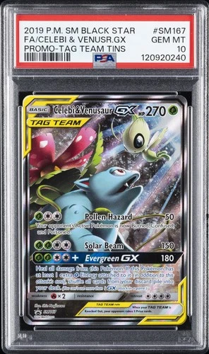 2019 POKEMON SM BLACK STAR PROMO #SM167 FULL ART/CELEBI & VENUSAUR GX PSA 10