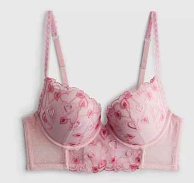 Primark Butterfly Longline Push Up Bra THICK Pad bigger boost cup Lace Heart