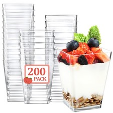 Eupako 200-Pk 5oz Clear Square Plastic Mini Dessert Cups Parfait Shot Glass