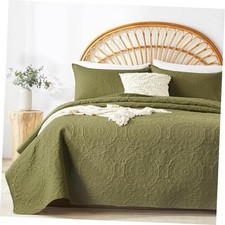 Quilt Set Queen Size, Embossing Microfiber Full/Queen 90"x96" Olive Green