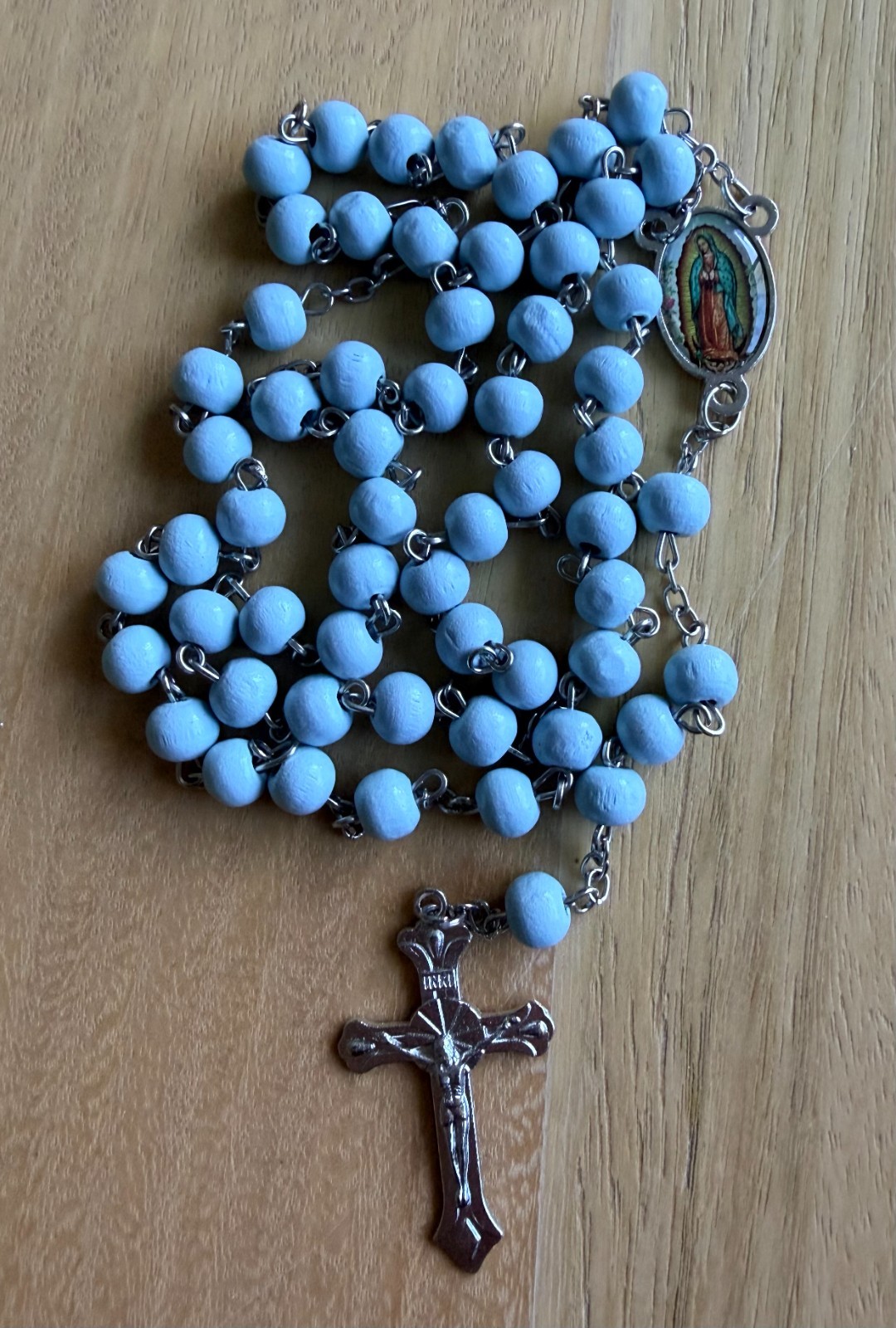 Light Blue Rosary Beads Lightweight for Catholics Prayer - New - Type B 4