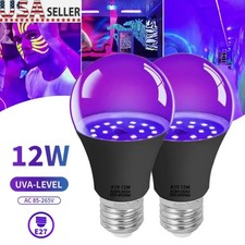 2 Pack E27 LED Black Light Bulb A19 12W UV Black Light UVA 385-400nm for Party