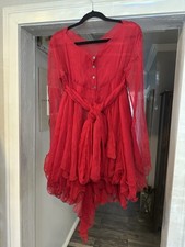 1991 DOLCE & GABBANA RUNWAY RED SILK BELTED SASH TIERED BABYDOLL MINI DRESS