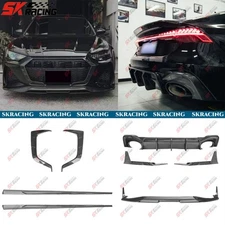 Carbon Fiber Side Skirts Rear Spoiler Body Kits Fits Audi RS7 Sportback 2021-26