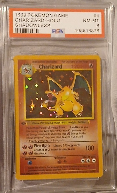 1999 Pokémon TCG- Charizard -Holo Rare- Shadowless  1st edition  4/102 PSA 8