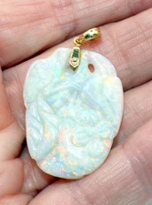 Gorgeous 14K Yellow GOLD Amazing Flower CARVED OPAL PENDANT  1 1/2" TALL 1" Wide