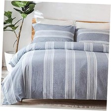 100 Washed Cotton Duvet Cover Set King Size, King  104"x90" Blue Beige