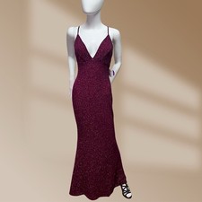Windsor Womens Burgundy Pure Sparkle Stretch Long Gown Sz L CrissCross Back NWT!