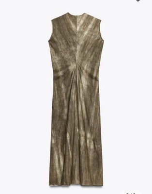 Zara Womens Midi Dress Small Multicolor Tie-Dye Ramie Blend V-Neck 8491/056 NWT