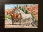 ACEO Original Art Wild Horses by Trees Acrylic and Gouache Painting Baptista — photo 2