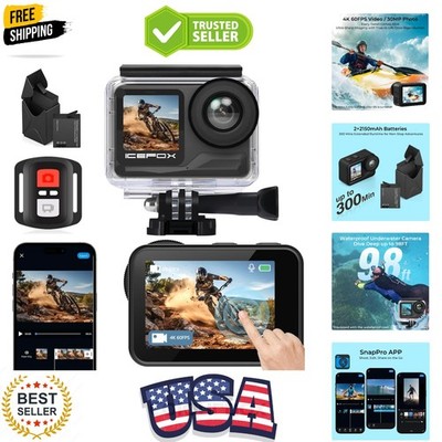 Action Camera 4K 60FPS 20MP, Underwater with EIS,5XZoom,App Support Video&Pho...