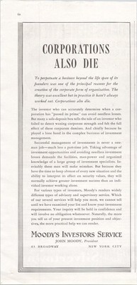 1937 Moody's Investors Service Original Print Ad Corporations Also Die