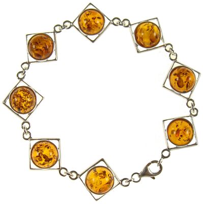 Bracelet Femme En Ambre Naturel Et Argent 925 - Longueur 20cm - Pierre Orange