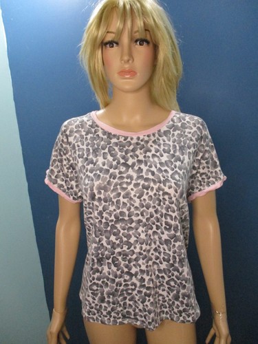 L gray white soft sleep shirt knit blouse by KENSIE - pink trim - Picture 3 of 8