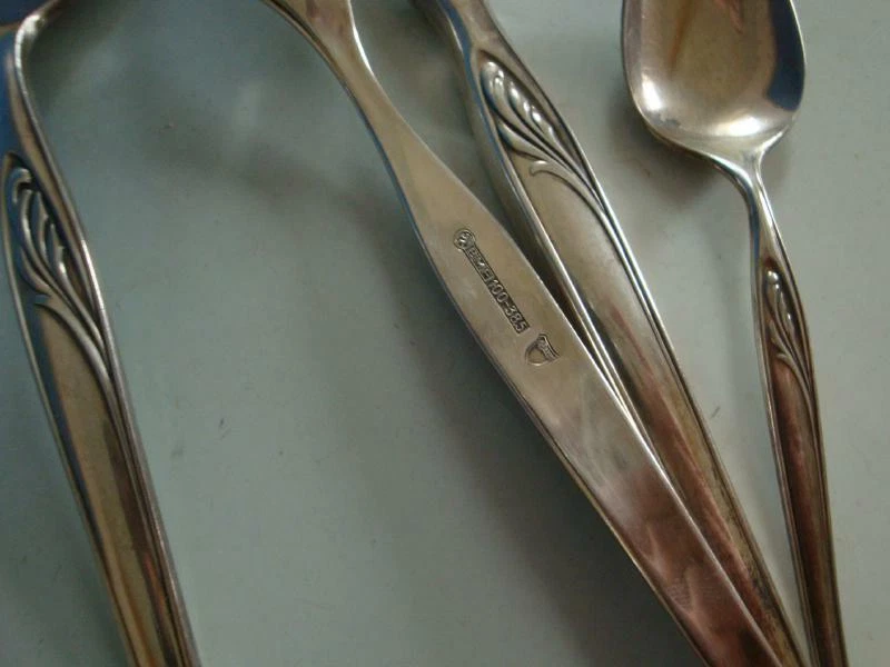 RS0219-361: BMF 100 Menübesteck Besteck versilbert 60er Jahre floral - Bild 3 von 4