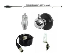 CRS 102" CB Radio Antenna Combo Kit, BALL MOUNT, SPRING, 9' COAX, TIE DOWN