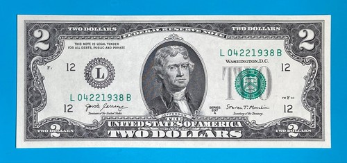 April 22, 1938 : L 04221938 B BIRTHDAY Note $2 Two Dollar Bill *UNC* - Picture 2 of 3