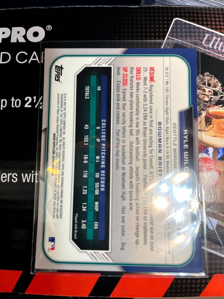 2015 Bowman Chrome Draft Sky Blue Refractor #72 Kyle Wilcox 1st Bowman V836 - Image 2 of 2