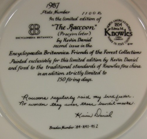 The Raccoon Collector Plate Kevin Daniel Friends Of The Forest 1987 Knowles - Picture 4 of 4