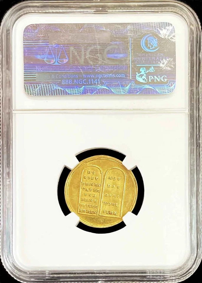 c. 1700's GOLD GERMAN STATE HAMBURG TABLET 4TH COMMANDMENTS DUCAT NGC AU 50 - Image 2 of 2