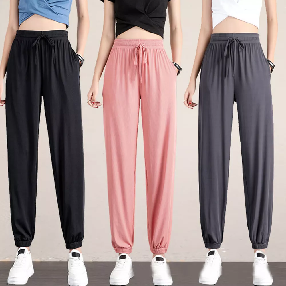 Women Quick Dry Ice Silk Long Pants Trousers Joggers Exercise Pants  Sweatpants ~