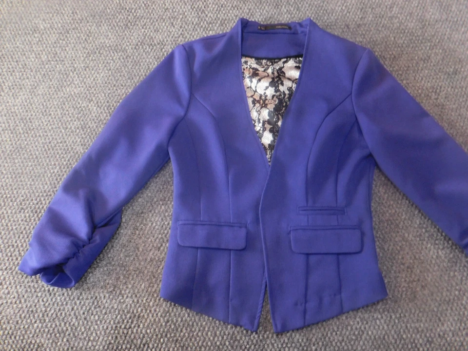 Chaqueta Maurices Pequeña Blazer Púrpura Abierta Clásica Diseñador Elástico Foto 2 de 4