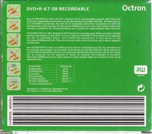 Octron DVD-R - 4,7GB - 120 min - 5er Pack -+J33 - Afbeelding 2 van 2