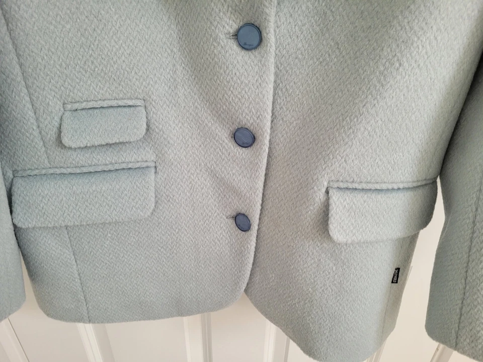 New Joy by Lily x Smiley World Egg Duck Blue Wool Blend Badge Blazer Jacket Coat - Image 4 of 4