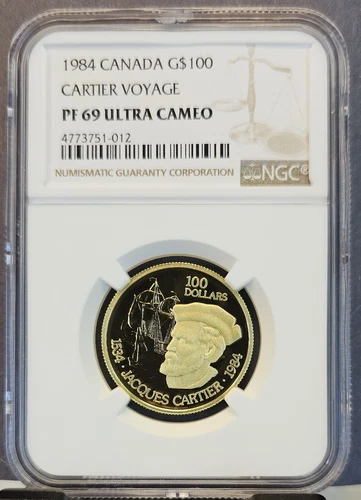1984 CANADA GOLD 100 DOLLARS CARTIER VOYAGE NGC PF 69 ULTRA CAMEO RARE GEM COIN