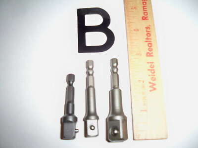 3pc  HEAVY DUTY SOCKET ADAPTER 1/4''  HEX  SHANK TO  3/8''pin type, 1/2'' 
