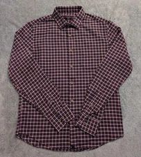 Untuckit Flannel Shirt Men Medium Red Checkered Plaid Slim Fit Button Down 