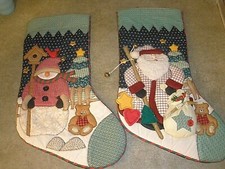 Lot of 2 Christmas Stockings SNOWMAN  SANTA 19" Blue  Green