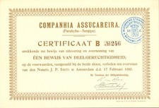 NIEDERLANDE 1910 COMPANHIA ASSUCAREIRA (Parahyba - Segipe) Versicherungs-Gr&uuml;nder
